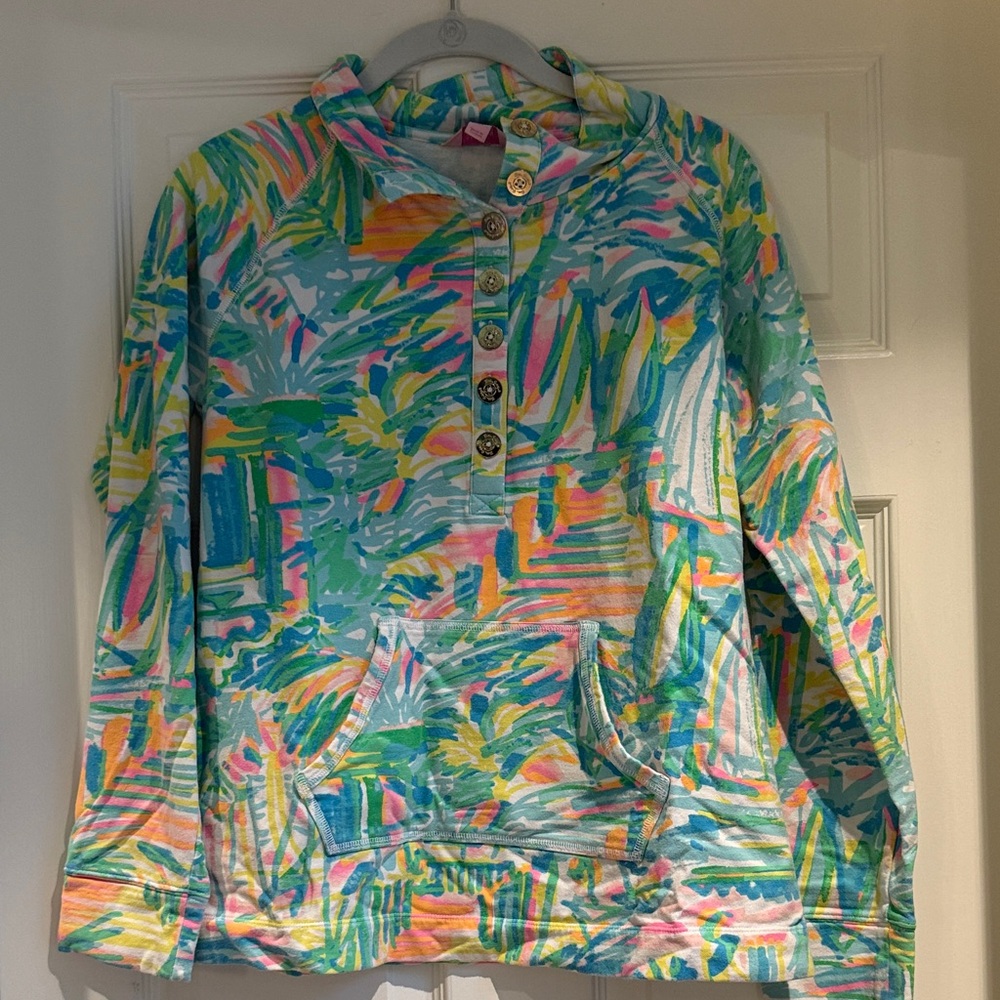 Lilly Pulitzer Multi-Color Tropical Pullover - Aqua, Pink, Yellow, Green popover
